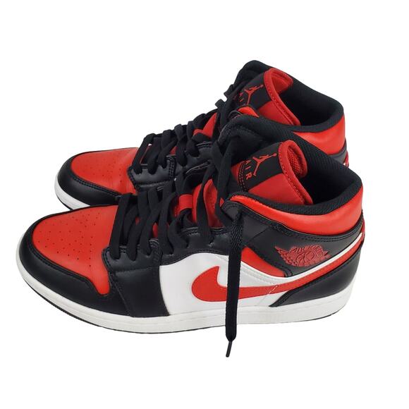 Air Jordan 1 Mid Shoes "Bred Toe" Black Fire Red White 554724-079 Men's Athletic - Picture 5 of 14